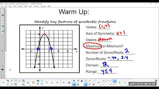 Review Key Features and Intervals of Increase Decrease of Quadratics