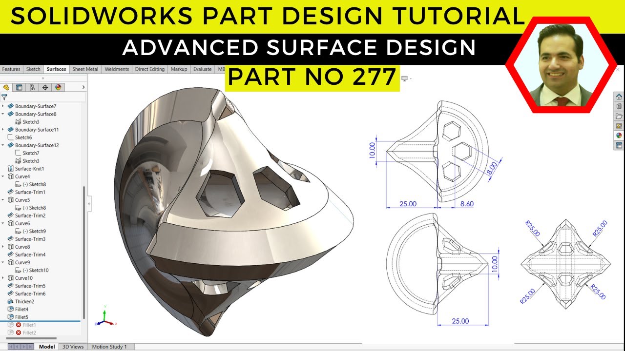 Advanced Solidworks Surface Modeling Tutorial Complex Part Design Step