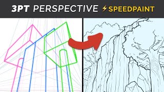 How to Draw 3 Point Perspective: Tips & Speedpaint (Waterfall)