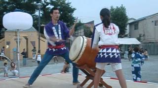 荒川新開太鼓　一丁目南町会　夕涼み会　藍染公園2015.8.2　花火音頭