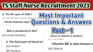 💥Ts mhsrb staff nurse previous year question paper | ts staff nurse important questions and answers