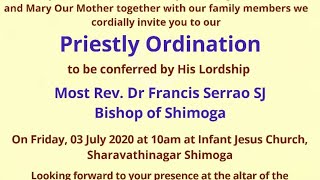 Priestly Ordination of 3 deacons of the Diocese of Shimoga, Re stream