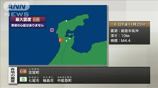 【速報】石川県能登で震度6弱　津波の心配なし(2024年1月6日)