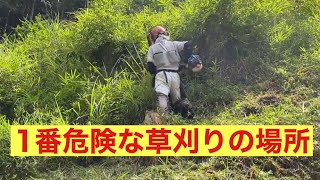 田舎暮らしの日常　転げ落ちたら、御陀仏、急斜面の草刈りをやりました　飛騨の山奥での生活