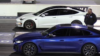 Tesla vs 2023 BMW i4 - electric cars drag racing