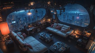 Cozy Cyberpunk Loft 🌫️ Wind and Ambient Music ~ Soundplay with Wind, Cooking, and Writing Sounds