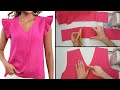 Learn (professional) sewing.  V-neck blouse with stitching ruffled sleeves