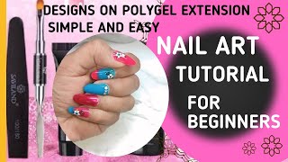 Beautiful polygel nails/ with mixed designs like stickers, chrome, and stone