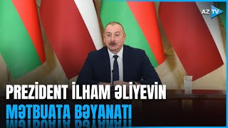 Prezident İlham Əliyev Latviya Prezidenti ilə görüşdə mətbuata bəyanatla çıxış edib