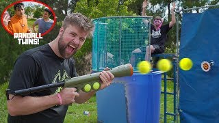 Challenging TWINS to DUNK TANK Trick Shot Battle!