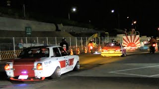 【ナイトミーティング】旧車・街道レーサーの入場　エンジンサウンド・爆音コール　　竹ヤリマフラー　鬼キャン　シャコタン