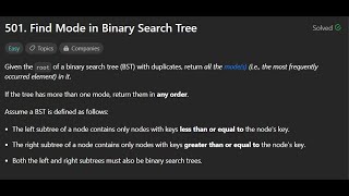 Leetcode 501 | Find Mode in Binary Search Tree| Java Solution | 1st Nov 2023