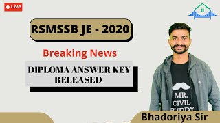 Breaking news RSMSSB JE - 2020 Diploma answer key released