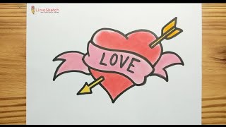 HOW TO DRAWING HEART WITH ARROW   VALENTINE