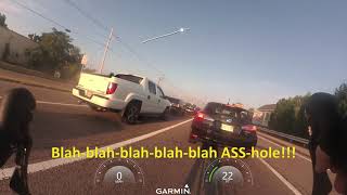 YER NOT A F**KIN' CAAAAHHH!! Cranky Masshole driver tries to order cyclist around