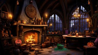 Cozy Witch Cottage   Halloween Ambience with Fireplace, Rain, & Distant Thunder for Relaxation