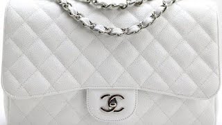 Chanel jumbo flap bag in white caviar leather