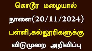 ⛈️தமிழகத்தில் கனமழை காரணமாக நாளை (20.11.2024) பள்ளி,கல்லூரிகளுக்கு விடுமுறை அறிவிப்பு| #Rain Leave