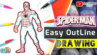 How To Draw Spider Man Outline | Easy Drawing Of Spider Man | Spider Man Drawing Step By Step