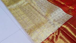 Pure Kanchipuram Handloom Pattu bridal Silk saree online white cream colour WhatsApp 9361956083