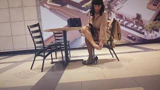 Adjusting Gio Backseam Stockings Full Fashioned \u0026 Massaging Feet In Public | Crossdresser