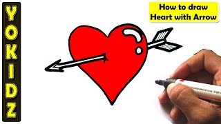 How to draw HEART WITH ARROW through it