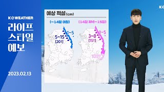 [날씨] 2월 13일_내일(화) 강원, 동해안 비 또는 눈…영하의 아침