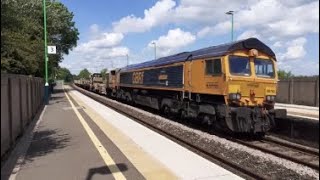 GBRf 66758 and 66792 working engineering trains at Tamworth 21/06/23