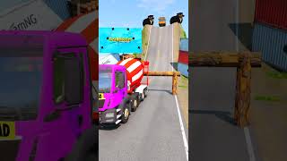 Colored Trucks \u0026 Buses vs Log Trap - BeamNG.Drive #beamnbuster #shorts