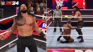 WWE 2K24 Roman Reigns Gameplay: Entrance, Signatures, Finishers, Winning Scene \u0026 More