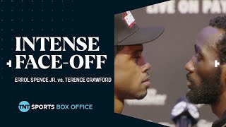 Intense Face-Off 😮‍💨 Errol Spence Jr. & Terence Crawford Fight Week Staredown With Mike Tyson 🔥