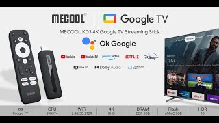 MECOOL KD3 Android TV Stick.  KD3 Netflix Certified, Supports Netflix 4K Streaming.