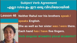 Subject verb Agreement Malayalam Class | English Grammar Course| SSLC Class 10 English Grammar