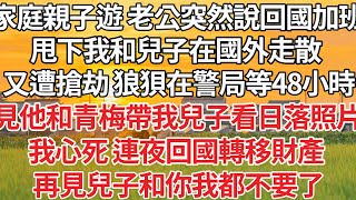 【完结】家庭親子遊 老公突然說回國加班，甩下我和兒子在國外走散，還被搶劫 滿身狼狽在警局等48小時，卻見他和青梅帶我兒子看日落照片，我心死 連夜回國轉移財產，再見兒子和你我都不要了【爽文】【爱情】