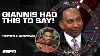 Stephen A. Smith CANNOT HOLD BACK THE SMILE after Giannis’ comments 🍿 | First Take