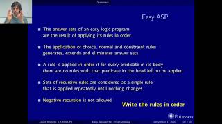 Easy answer set programming, introduction, summary