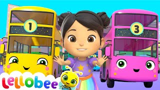 Ten Little Buses | Count to 10 | Lellobee | Sing Along | Nursery Rhymes and Songs for Kids