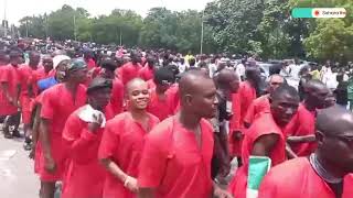 Ex-Niger Delta Militants Display Charms In Support Of President Tinubu Outside PEPC In Abuja