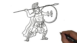 How to draw an Ancient Soldier. How to draw a Spartan soldier. Warrior Drawing.
