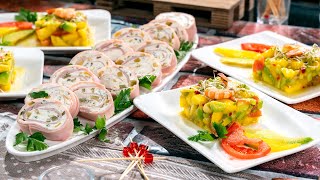 NO-BAKE Roulade with ham and homogenized cheese - Avocado and mango salsa with shrimp