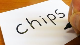 How to turn words CHIPS（Potato Chips）into a Cartoon - How to draw doodle art on paper