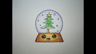 How to draw a cute Christmas snow globe