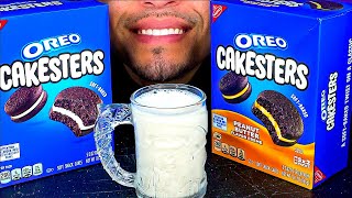 ASMR OREO CAKESTERS ORIGINAL AND PEANUT BUTTER FLAVORS WITH MILK MUKBAN EATING CANDY SOUNDS