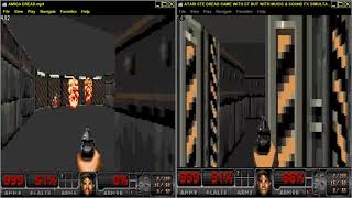 LETS SEE ATARI STE AND AMIGA SIMULTANEOUSLY INTHE GAME DREAD FPS ~ DOOM FIRST PERSON SHOOTER COMPARE