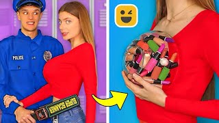 COOL WAYS TO SNEAK MAKEUP ANYWHERE! Funny Girly Tricks by Mariana ZD