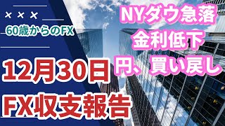 年金まで、あと５年　60歳からのFX　2024年12月30日　収支報告　NY株価下落でリスクオフ　　暴落　FX　大損　FX　ロスカット　金　ビットコイン　FOMC 　植田総裁　トランプ