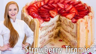 EASY, No-Bake Strawberry Tiramisu Cake Recipe!! With Mascarpone Filling \u0026 Ladyfingers!