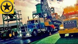 BRUDER TOY TRUCKS heavy Backhoe DELIVERY at JACK's CONSTRUCTION SITE english subtitles
