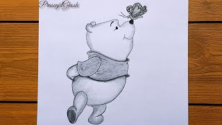 Winnie the pooh drawing with butterfly|How to draw a cute bear easy|Pencil sketch for beginners