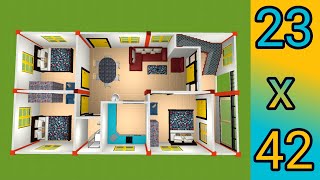 23x42 HOUSE PLAN 3BHK || 23x42 GHAR KA NAKSHA || 23x42 966 SQFT HOUSE PLANS || 23x42 HOUSE PLAN